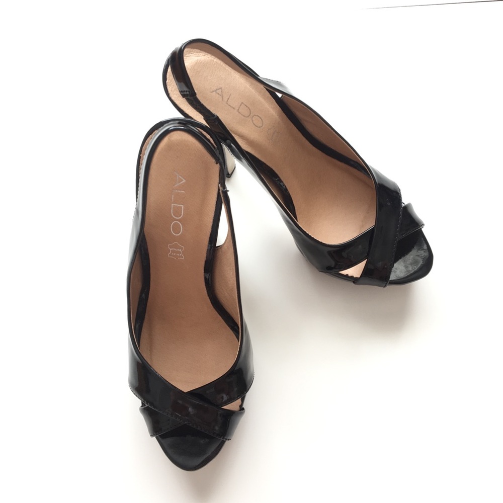 | ALDO | Sling Back Patent Leather Black Heels